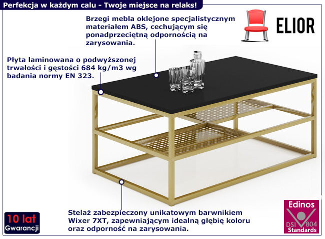 Stolik kawowy Furios 3X czarny+złoty