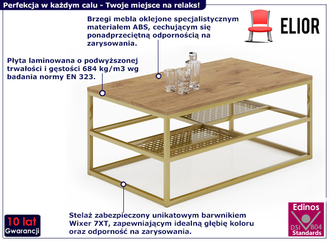 Stolik kawowy Hila 3X dąb lancelot+złoty