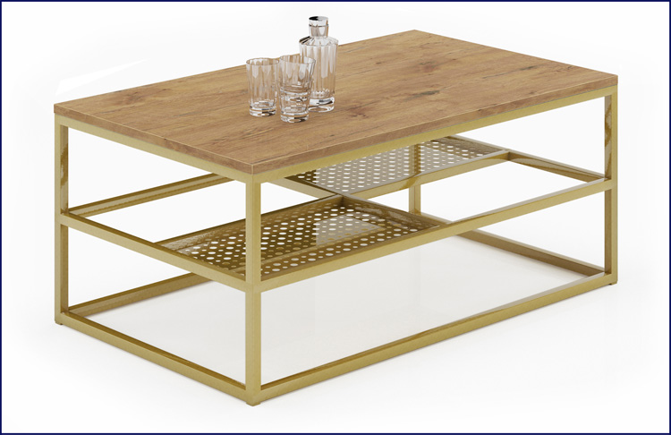 Ława z półką do salonu Hila 3X dąb lancelot+złoty