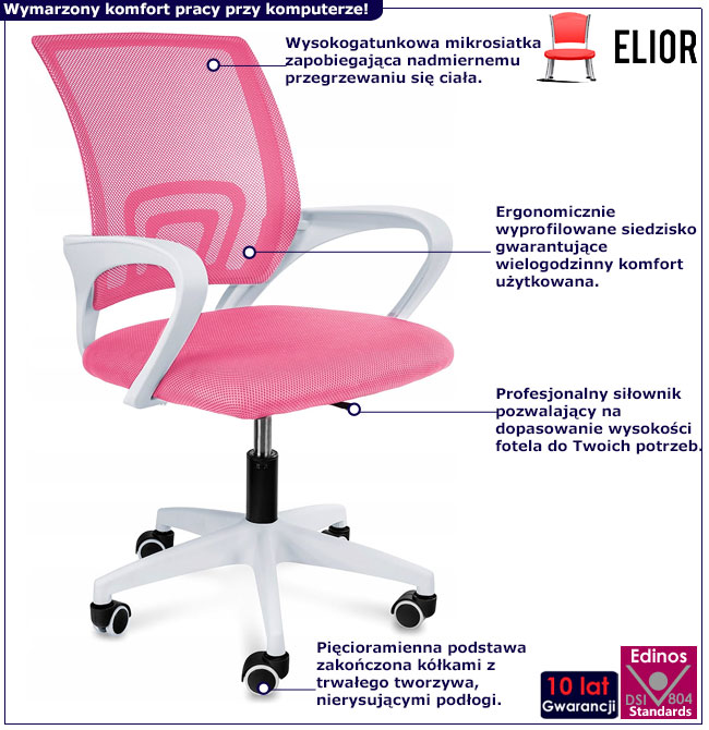 Różowe krzesło obrotowe Azon 3X infografika