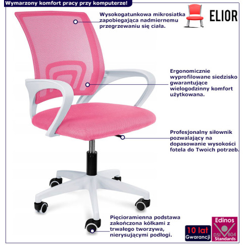 infografika różowego ergonomicznego fotela do biurka Azon 3X