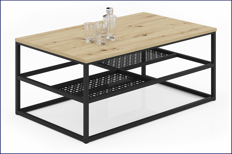Ława z półką do salonu Noria 4X dąb artisan+czarny