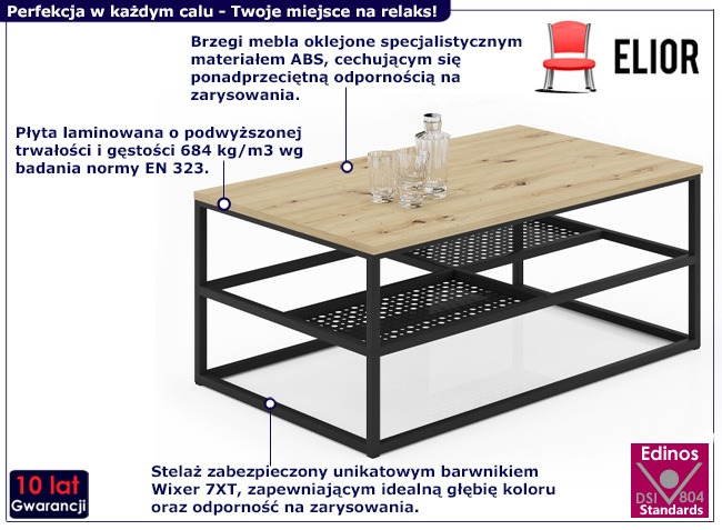 Stolik kawowy Noria 4X dąb artisan+czarny