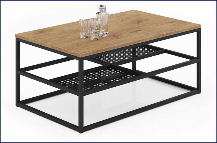 Ława z półką do salonu Hila 4X dąb lancdelot+czarny