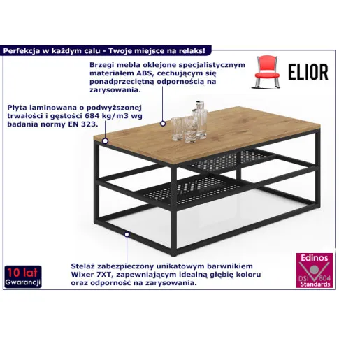 Prostokątny stolik Fusiors 4X dąb lancelot czarny