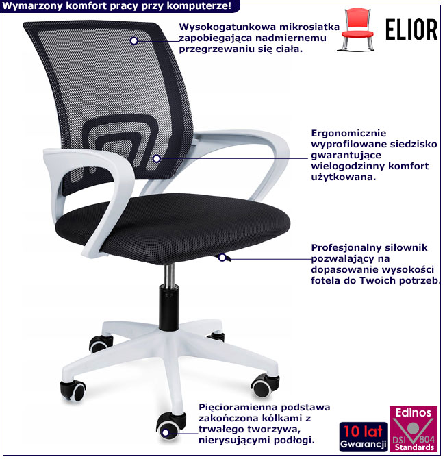 Czarne krzesło obrotowe do biura Azon 3X infografika