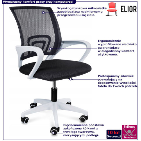 infografika czarnego ergonomicznego fotela obrotowego Azon 3X
