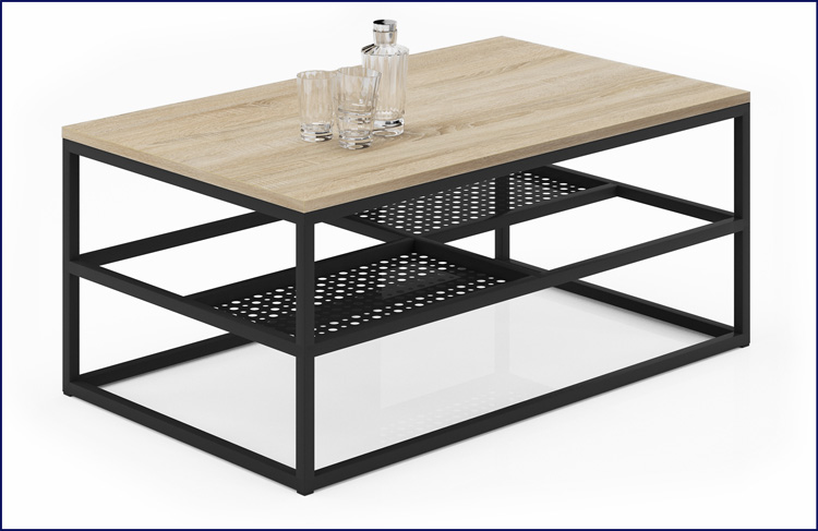 Ława z półką do salonu Hila 4X dąb sonoma+czarny