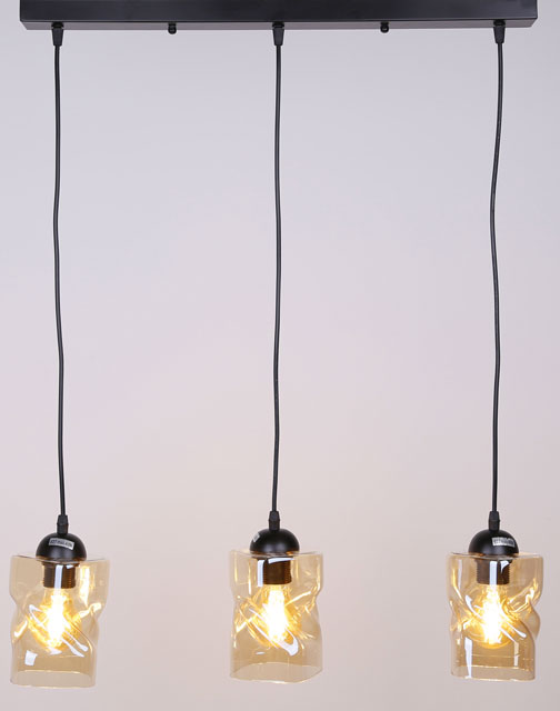 Nowoczesna lampa 3 zwisy z bursztynowymi kloszami G359-Toria