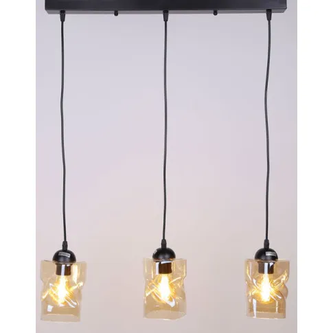 czarna lampa sufitowa na listwie 3 zwisy loft Z025-Jetra bursztynowe szkło