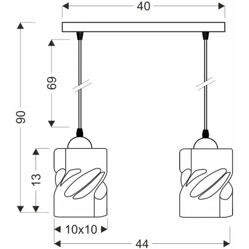 wymiary podwójnej lampy wiszącej klosz bursztynowy Z024-Jetra