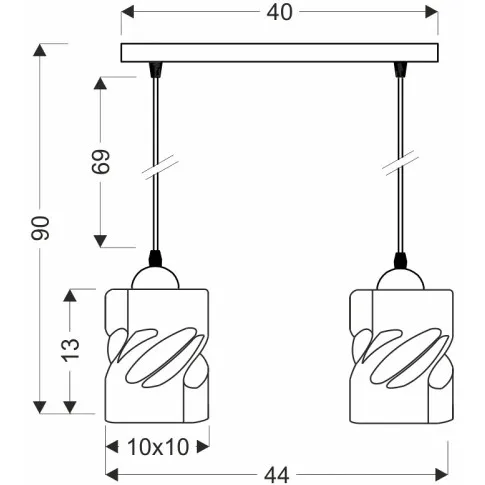 wymiary podwójnej lampy wiszącej klosz dymiony Z024-Jetra