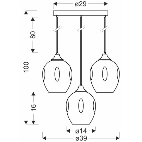 regulowana lampa wisząca do salonu sypialni industrialnej 3 zwisy szklane klosze Z034-Saso