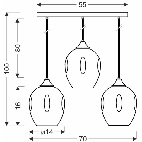 lampa regulowana wisząca 3 zwisy czarna nowoczesna Z032-Saso wymiary