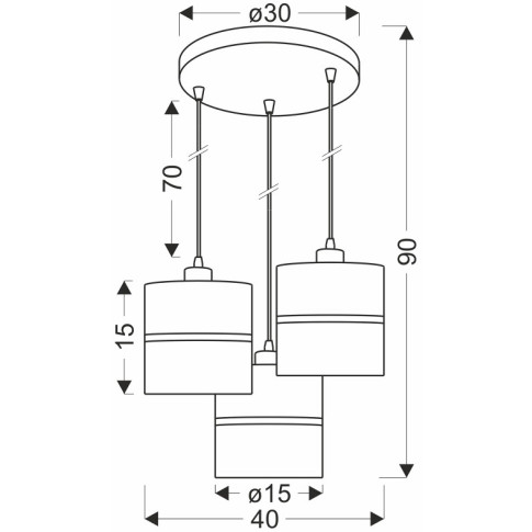 wymiary czarnej potrójnej lampy abażurowej na talerzu Z038-Reso