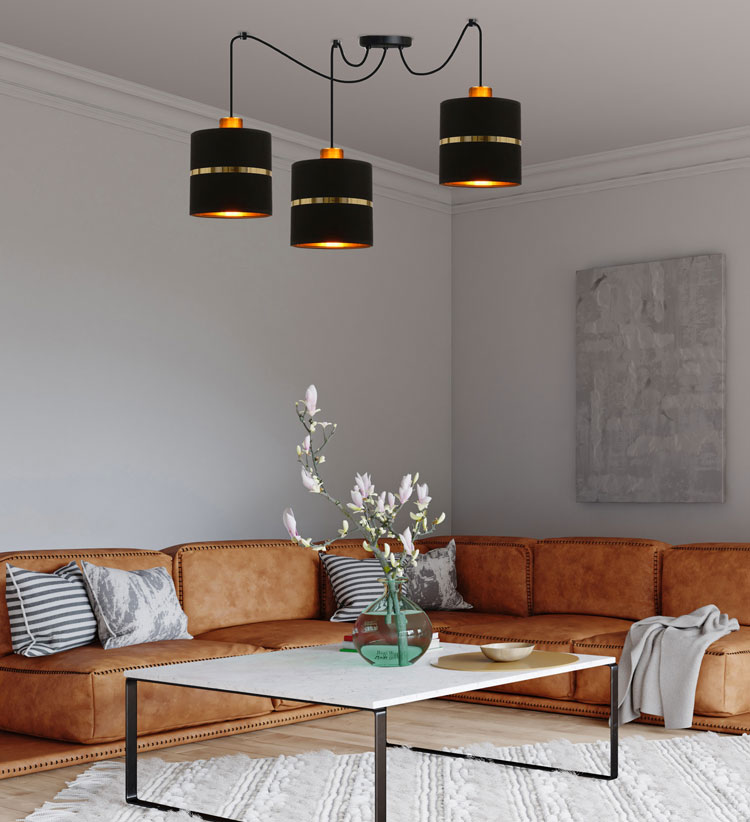 Czarna lampa wisząca z 3 ramionami C390-Verino