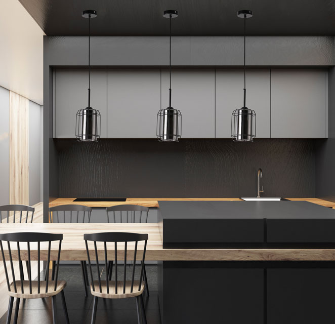 Przykładowe zastosowanie czarnej lampy wiszącej Z049-Moris