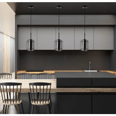 przykładowe wykorzystanie czarnej lampy wiszącej loft Z049-Nevo nad wyspą kuchenną