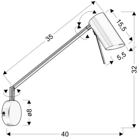 wymiary białego kinkietu regulowanego do sypialni Z051-Cezo