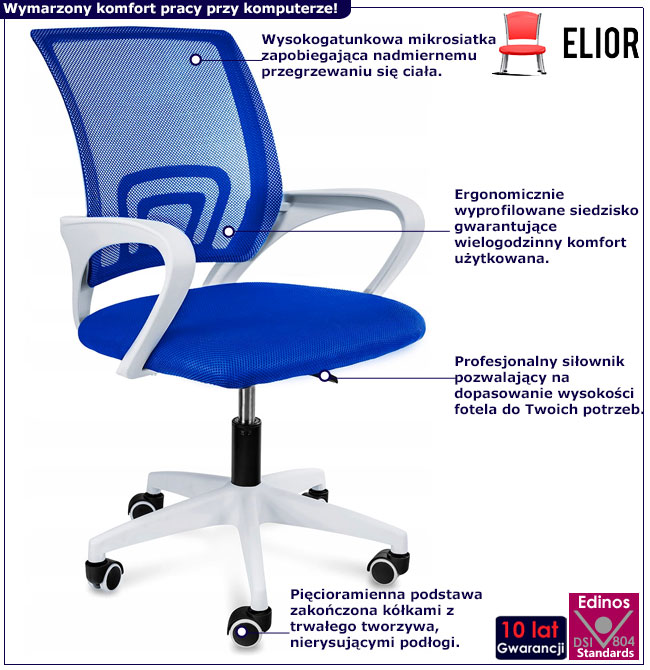 Niebieskie krzesło obrotowe do biurka Azon 3X infografika