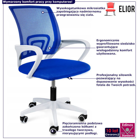 infografika niebieskiego ergonomicznego fotela do biurka Azon 3X