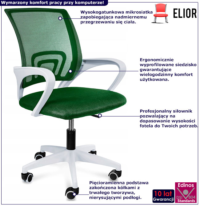 Ergonomiczne zielone krzesło obrotowe Azon 3X infografika