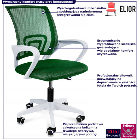 infografika zielonego ergonomicznego fotela do biurka Azon 3X