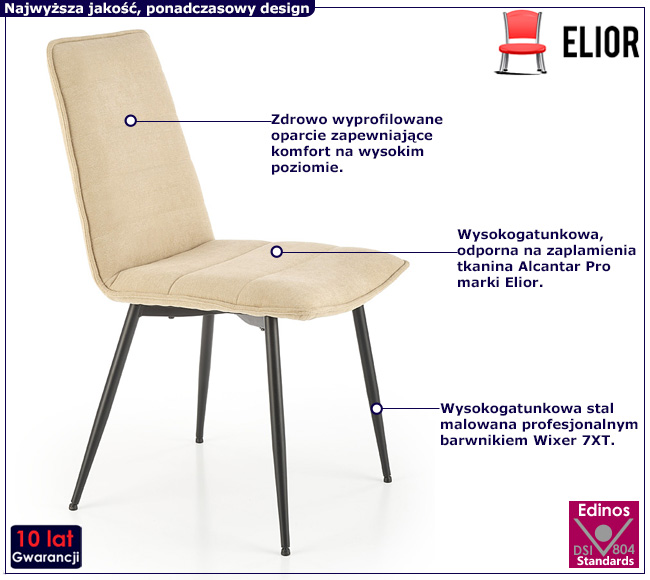 Bezowe nowoczesne krzesło tapicerowane Zifo
