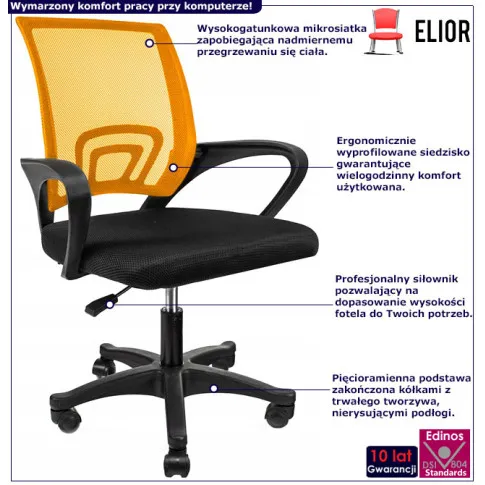 infografika pomarańczowego krzesła obrotowego Azon 4X