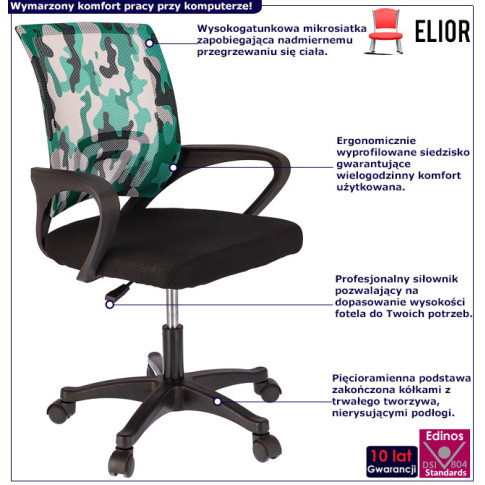 infografika ergonomicznego krzesła obrotowego Azon 4X moro