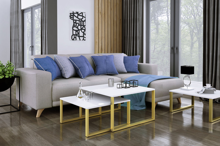 Wizualizacja stolików Luil 3X biały+złoty