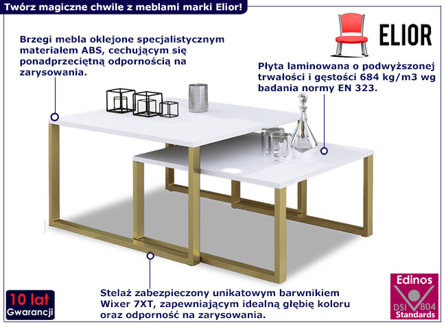 Komplet stolików Luil 3X biały+złoty
