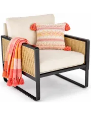 Beżowy rustykalny fotel wypoczynkowy - Damar w sklepie Edinos.pl