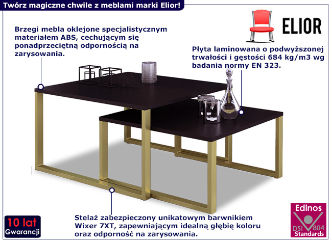 Komplet stolików Luil 3X czarny+złoty
