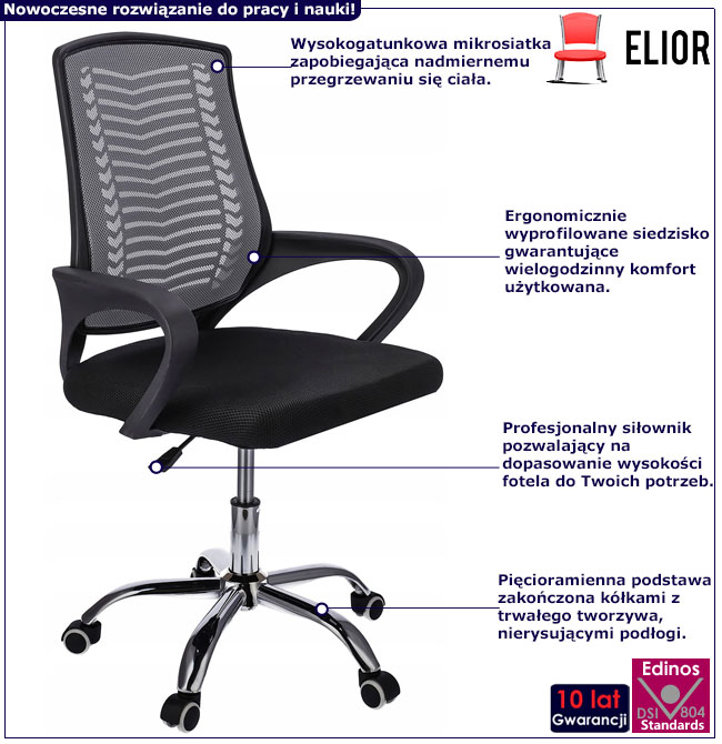Infografika szarego krzesła komputerowego obrotowego Roso