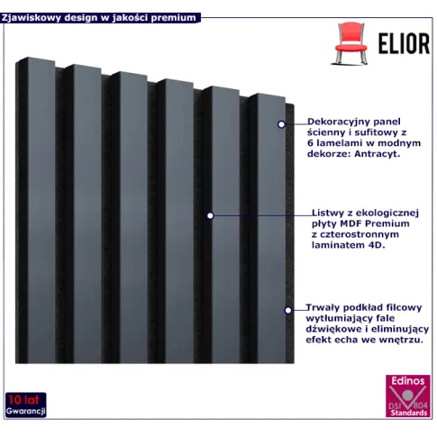 Dekoracyjny panel z lamelami antracyt Mavel