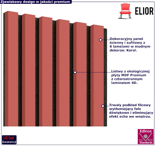 Ozdobny lamelowy panel ścienny na filcu Midian