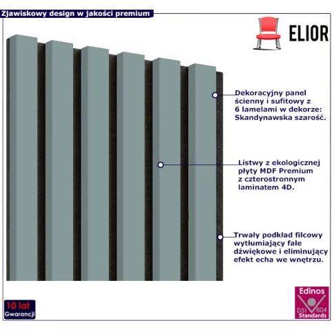 Dekoracyjny panel z lamelami szarymi Mavel