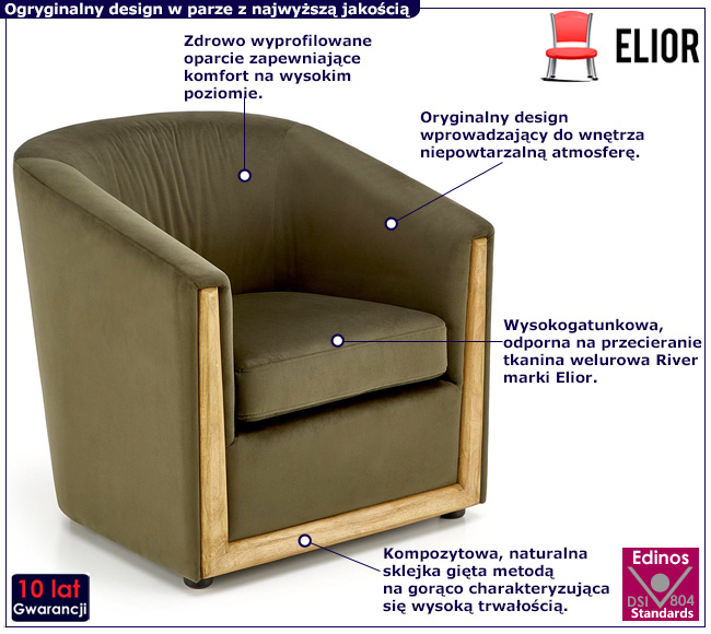 Zielony welurowy fotel wypoczynkowy Lanis