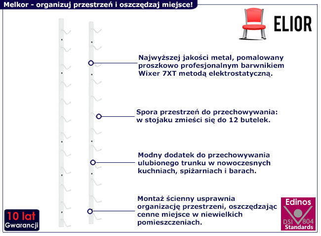 Biały ścienny uchwyt na butelki Melkar