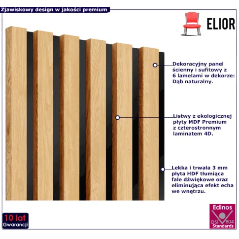 Dekoracyjny panel z lamelami dąb naturalny Parvat
