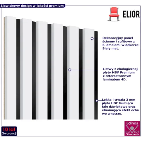 Dekoracyjny panel z lamelami biały mat Parvat