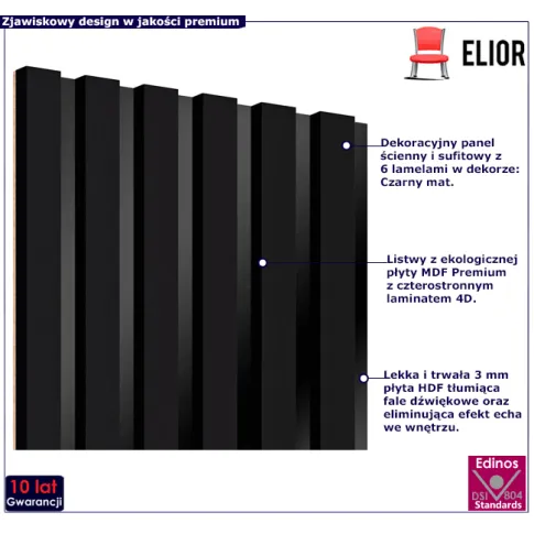 Dekoracyjny panel z lamelami czarny mat Parvat
