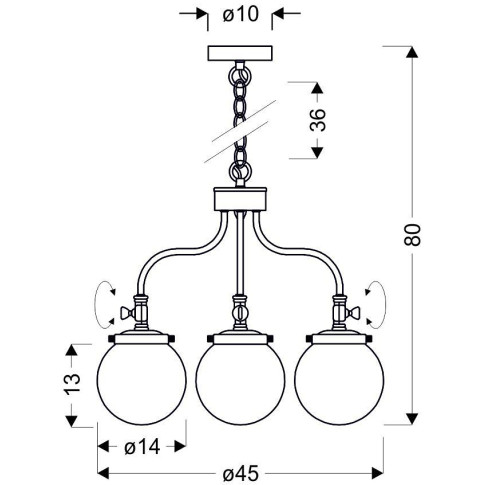 wymiary nowoczesnego żyrandola metalowego trzy ramiona Z041-Hosa