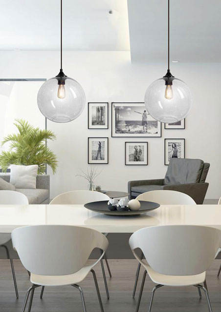 Transparentna lampa wisząca kula Z045-Premio w nowoczesnej kuchni