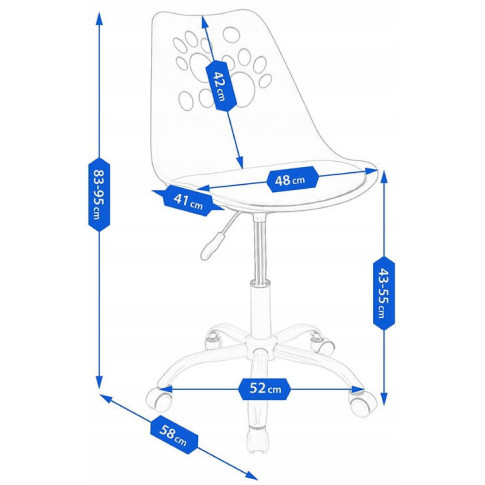 wymiary regulowanego krzesła dziecięcego z łapkami Fiti 3X