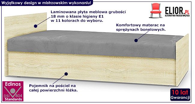 Łóżko z materacem i pojemnikiem na pościel 80x200 Horton