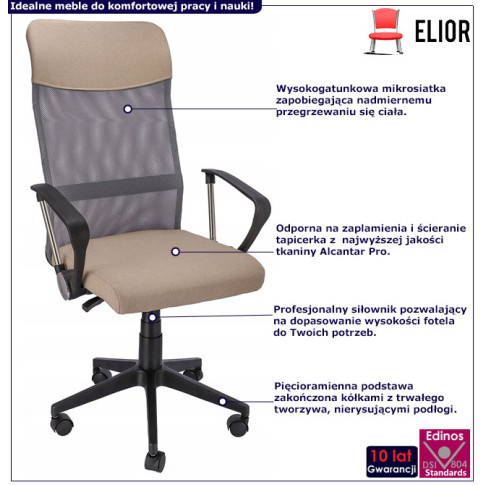 infografika bezowego ergonomicznego fotela obrotowego egon