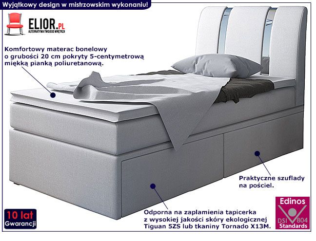 Młodzieżowe łóżko typu boxspring z szufladami 90x200 Varris