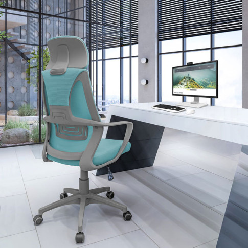 miętowy zielony fotel obrotowy ergonomiczny Uris wizualizacja